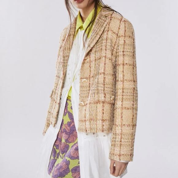 Zara Tweed Textured Button Front Blazer Jacket Small Academia Quiet Luxury - Picture 2 of 16